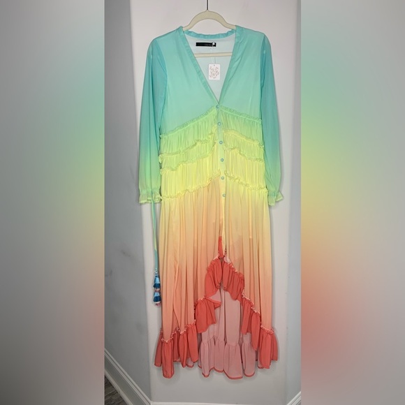 Linjia Shop High Low Ruffled Rainbow Colorful Boho Maxi Dress - Picture 5 of 9